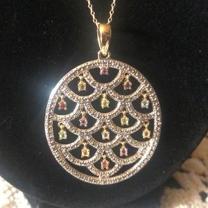 Genuine Stone Pendant with Diamond Accents 18kt Over Sterling Silver Necklace